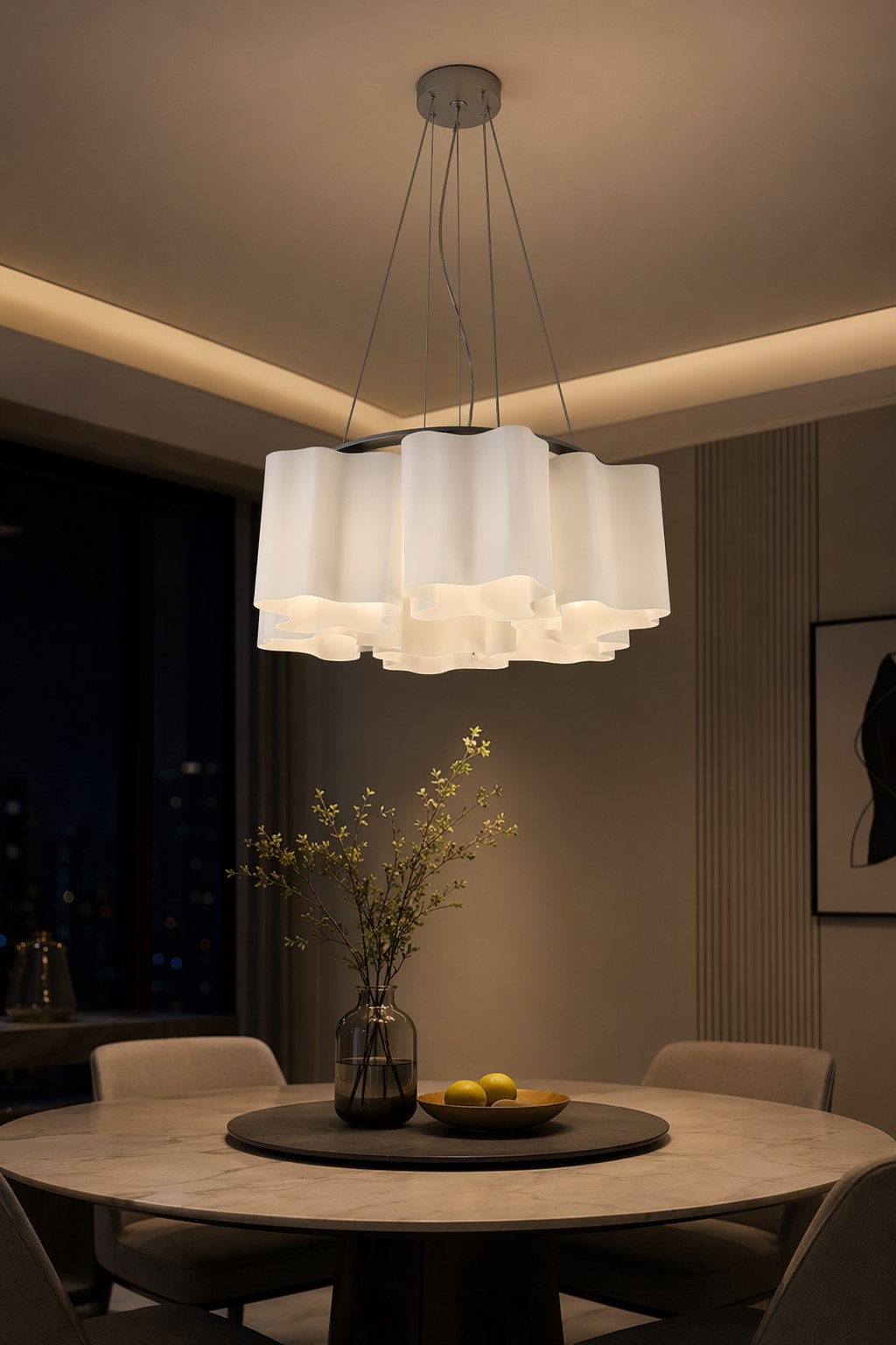 Sculptural White Molded Glass Pendant and Ceiling Light - 07 10-night-mood
