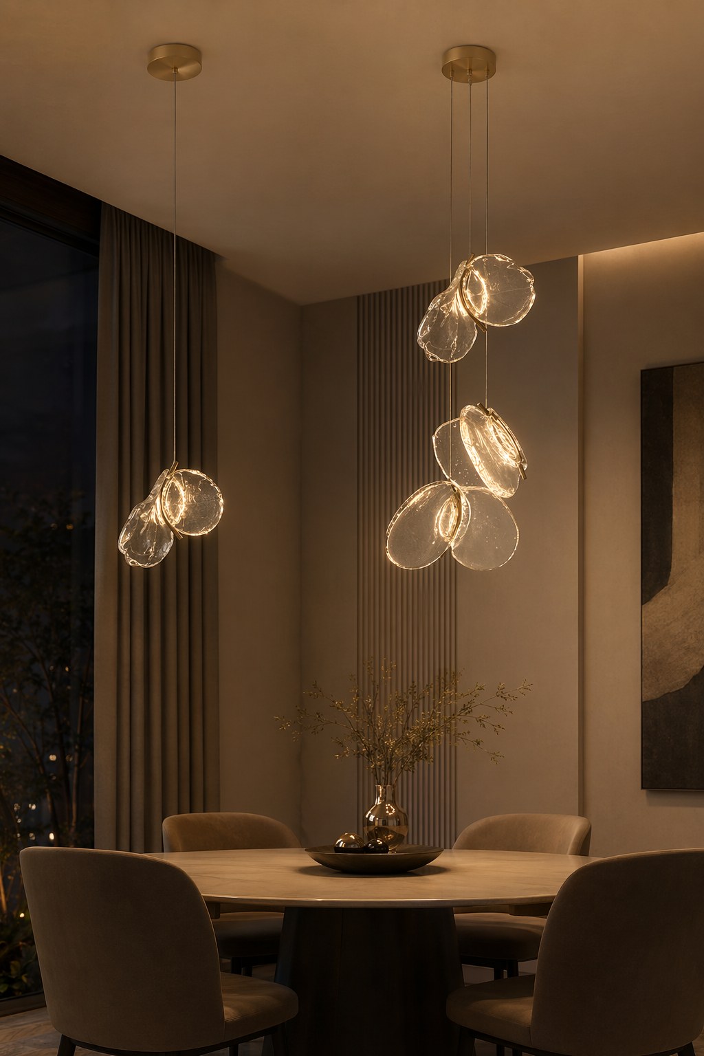 Clear Blown Glass Petal Cascade Chandelier - 08 10-night-mood
