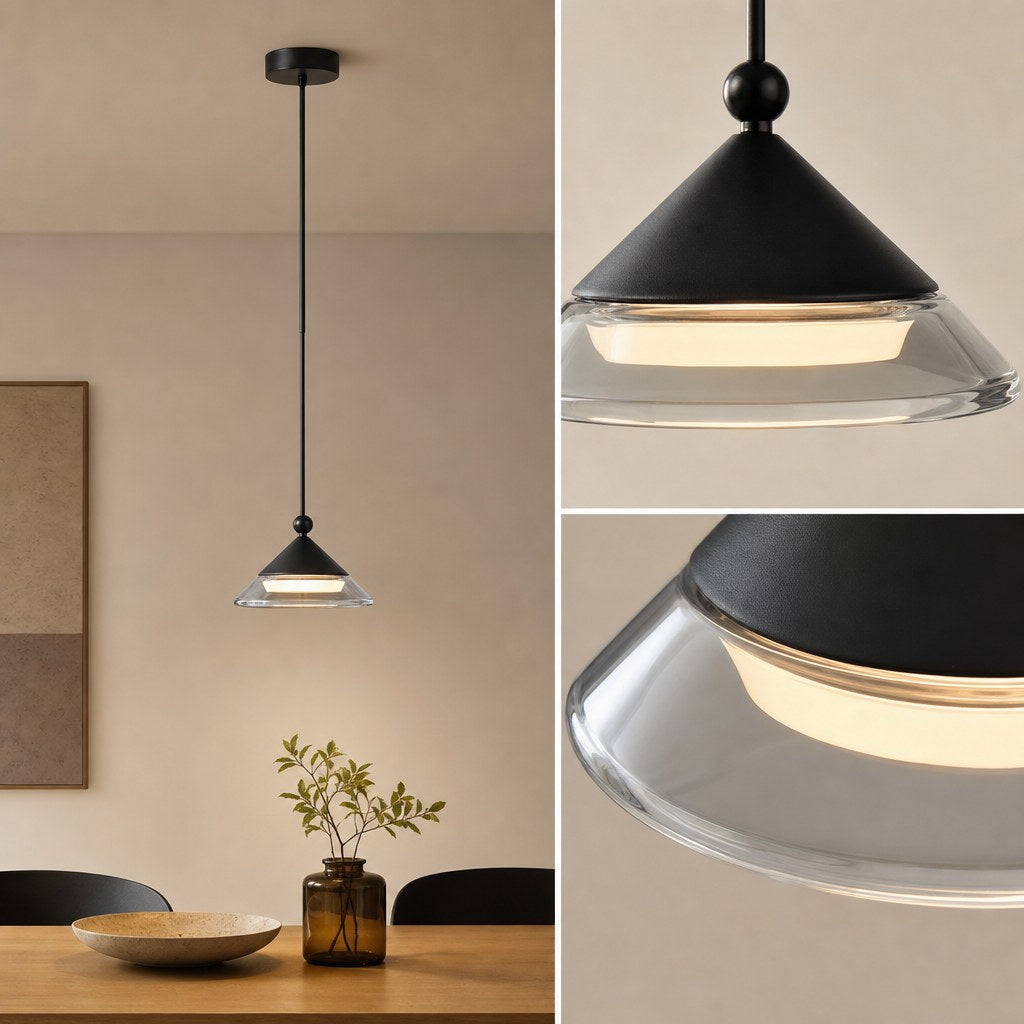 Geometric Black Aluminum and Clear Glass Pendant Light - 08 11-material-close-up