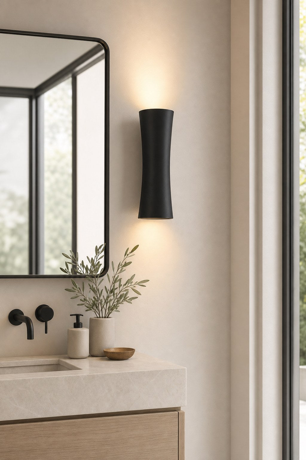 Black Hourglass Up Down LED Wall Sconce - 08 09-dry-spa-vanity-wall-daylight