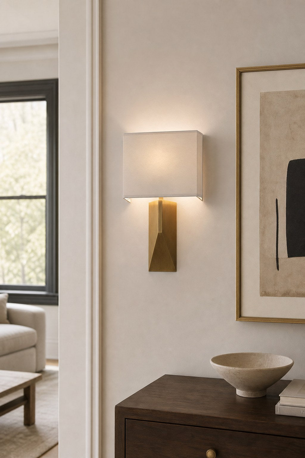 Geometric Brass Fabric Shade Wall Sconce - 08 10-gallery-wall-daylight