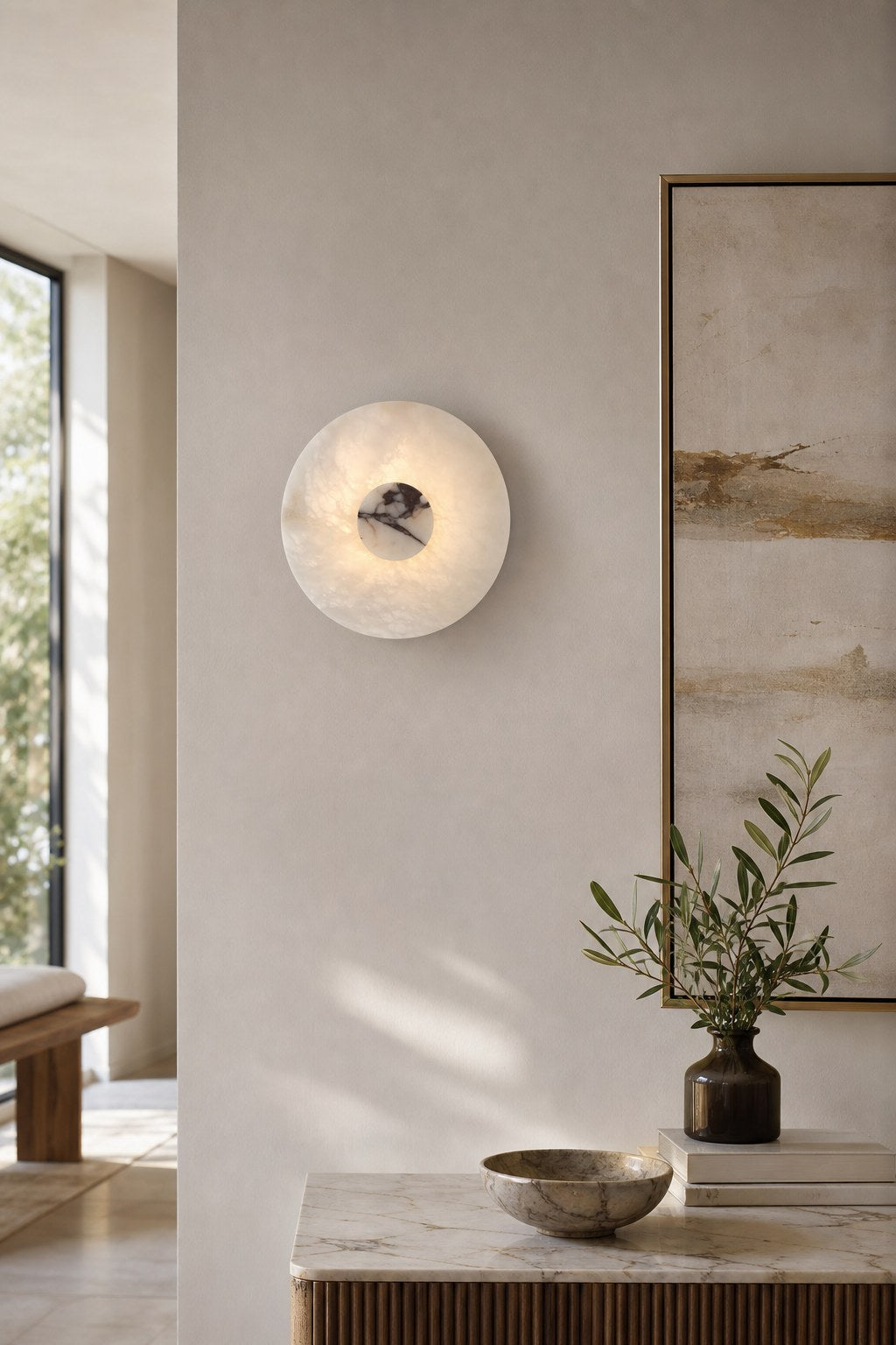 Spanish Alabaster and Marble Round Wall Sconce - 08 10-gallery-wall-daylight