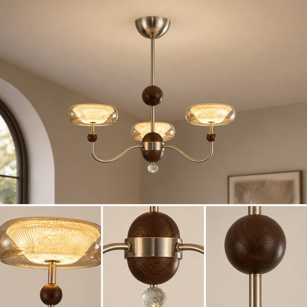 Sand Nickel Wood-Grain Glass LED Chandelier - 08 11-material-close-up