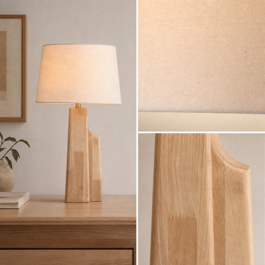 Ash Wood Fabric Shade Table Lamp - 08 11-material-close-up