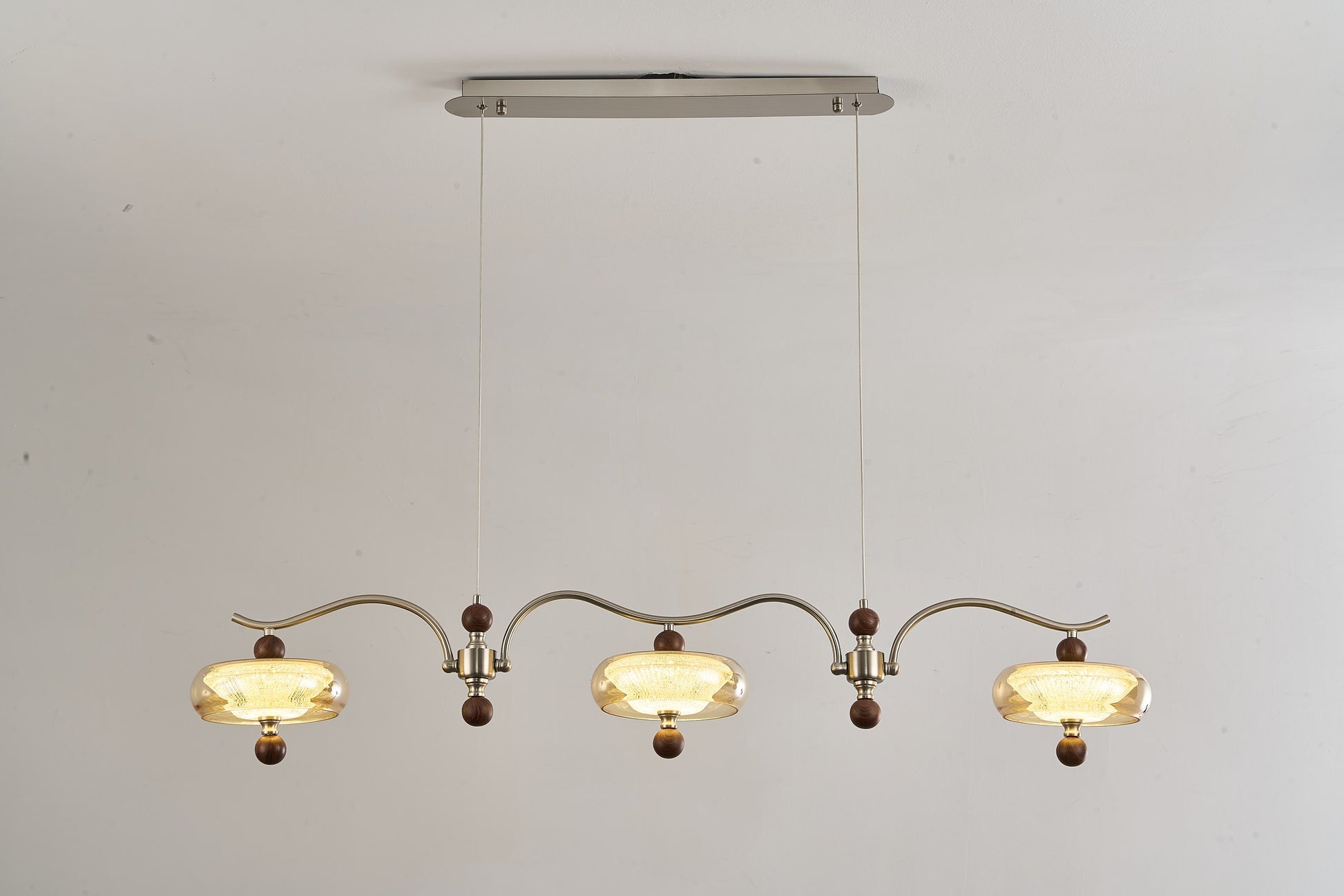 Sand Nickel Wood-Grain Glass Linear LED Chandelier - 08 DSC06532