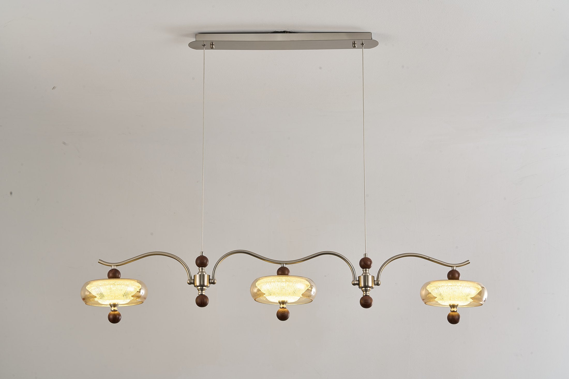 Sand Nickel Wood-Grain Glass Linear LED Chandelier - 08 DSC06532