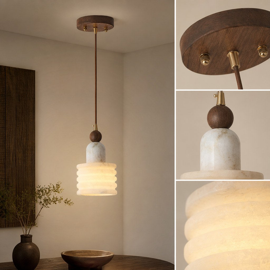 Spanish Marble and Walnut Single Pendant Light - 08 11-material-close-up