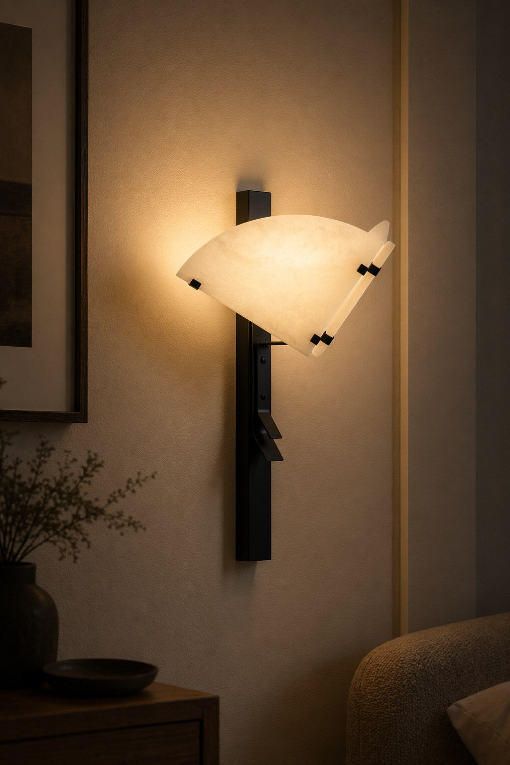 Spanish Snowflake Alabaster and Black Metal Wall Sconce - 08 12-night-mood