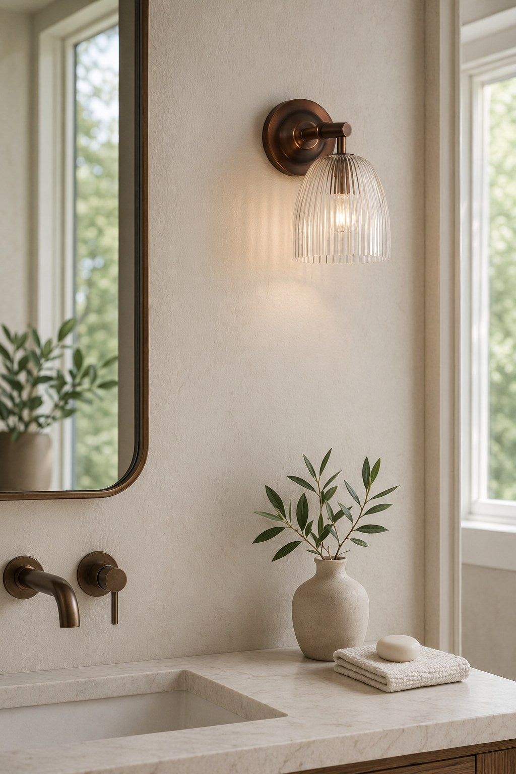 Red Antique Copper Ribbed Glass Wall Sconce - 08 09-dry-spa-vanity-wall-daylight