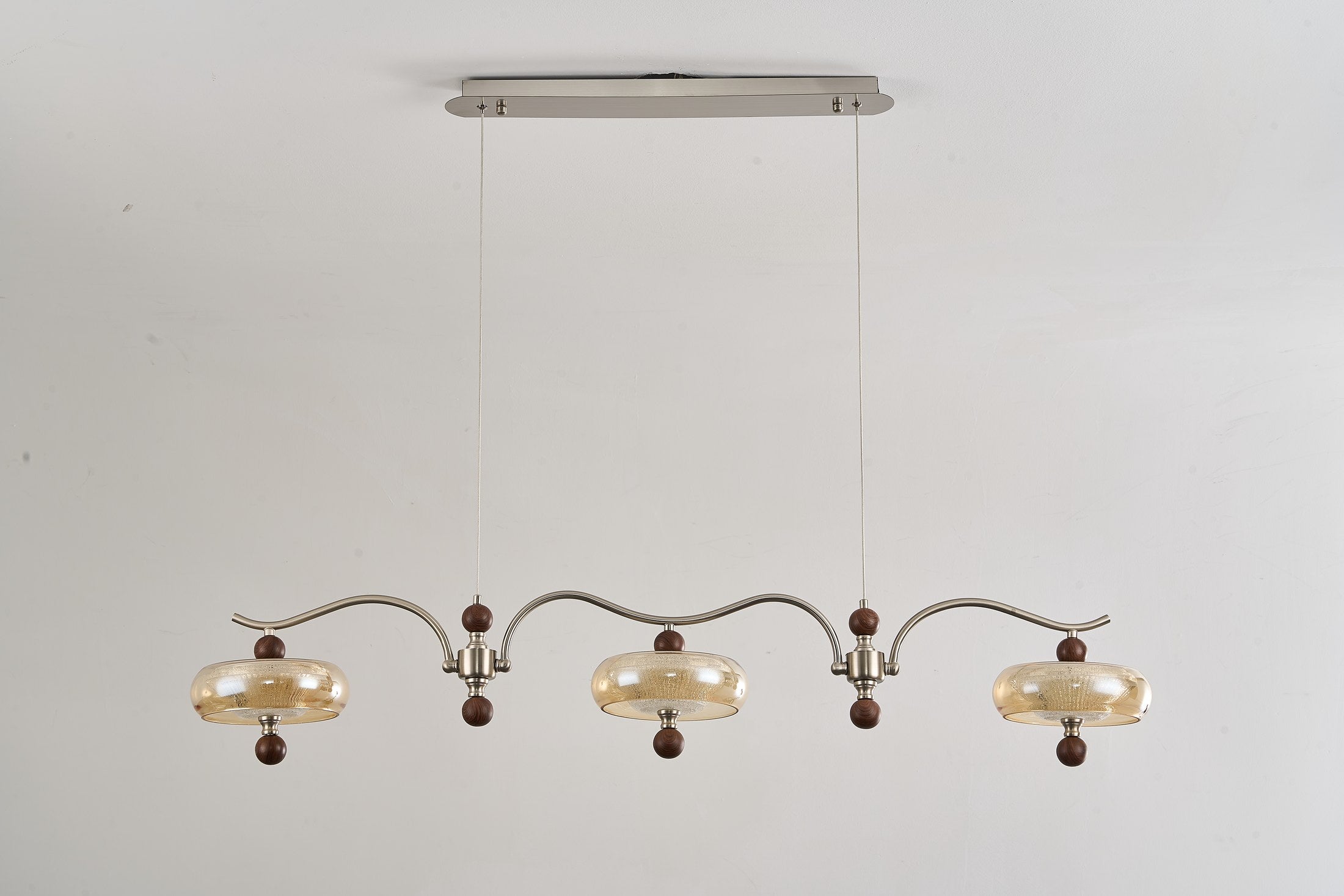 Sand Nickel Wood-Grain Glass Linear LED Chandelier - 09 DSC06535