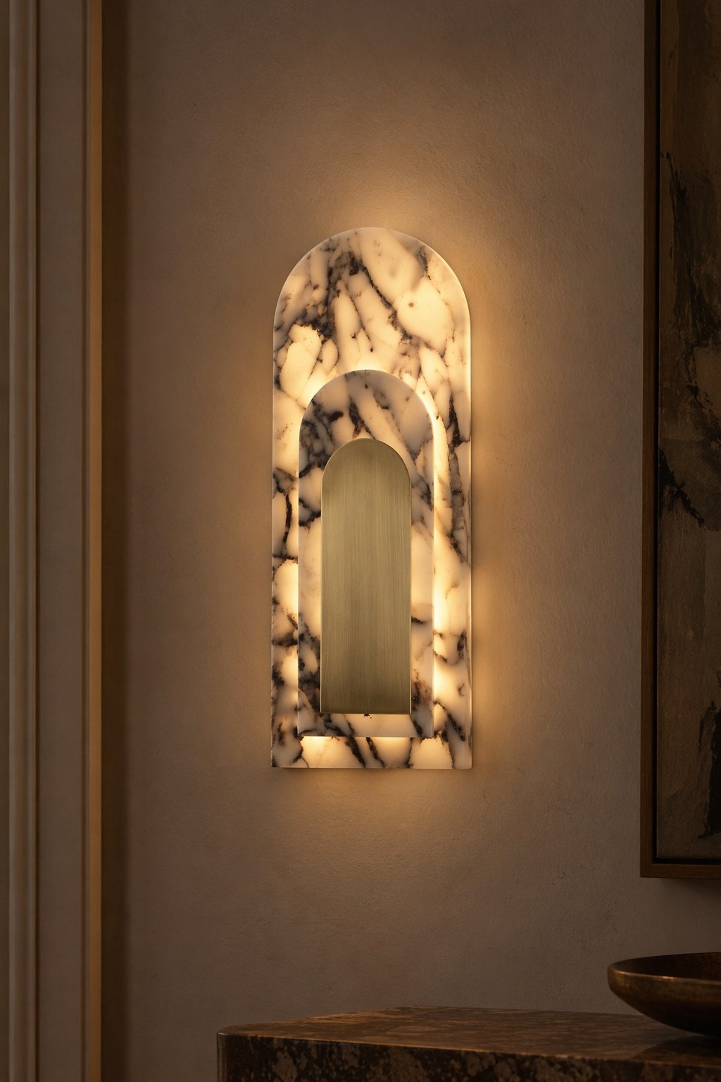 Bulgari Marble and Brushed Copper Arched Wall Sconce - 09 12-night-mood