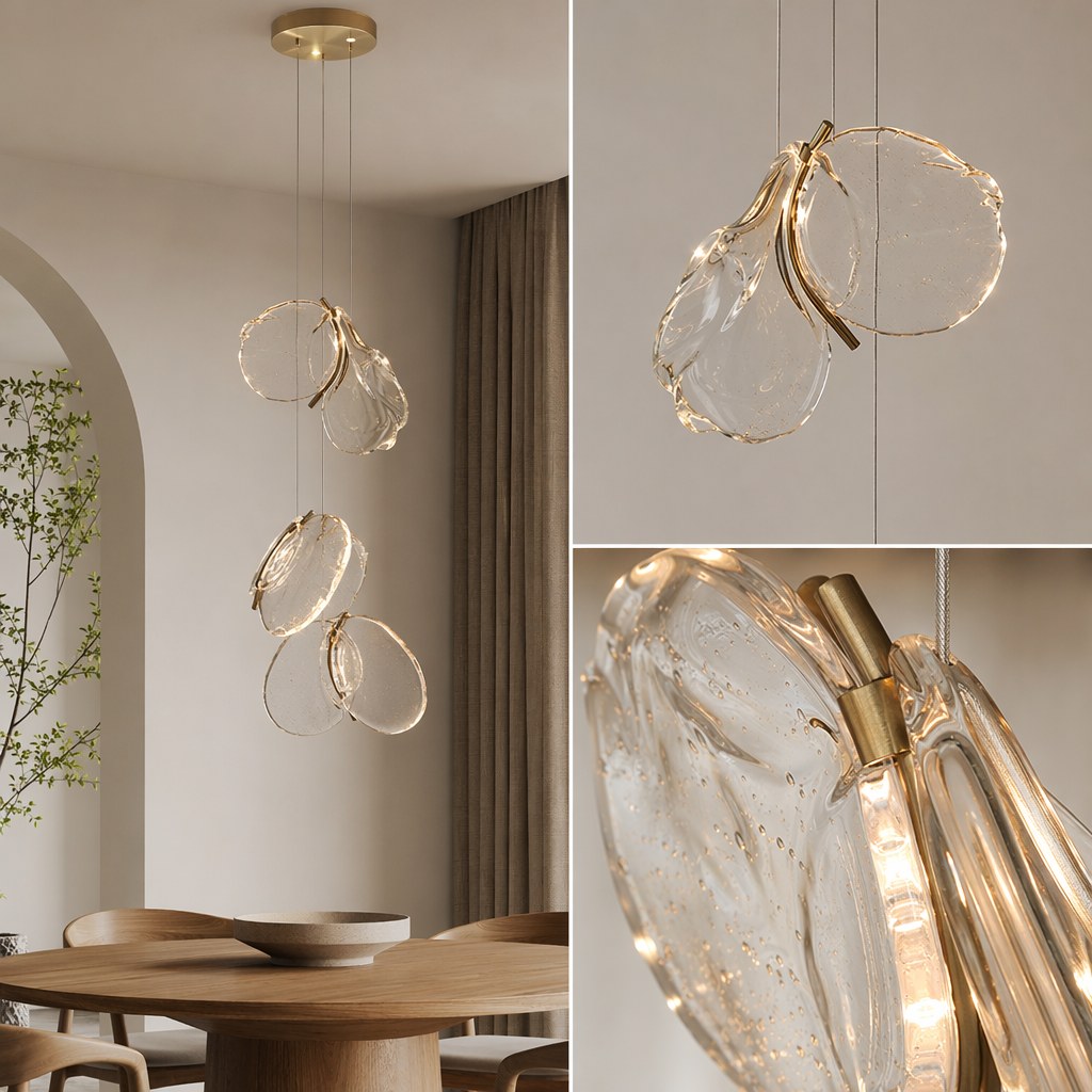 Clear Blown Glass Petal Cascade Chandelier - 09 11-material-close-up