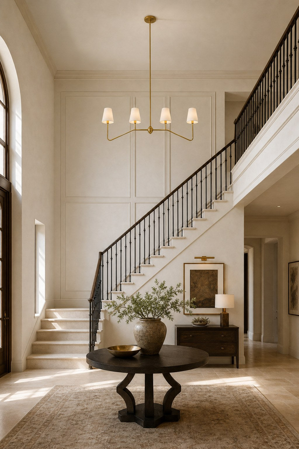 Four-Light Brass and Fabric Linear Chandelier product view, view 9
