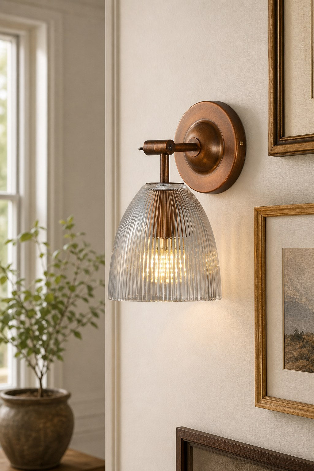 Red Antique Copper Ribbed Glass Wall Sconce - 09 10-gallery-wall-daylight