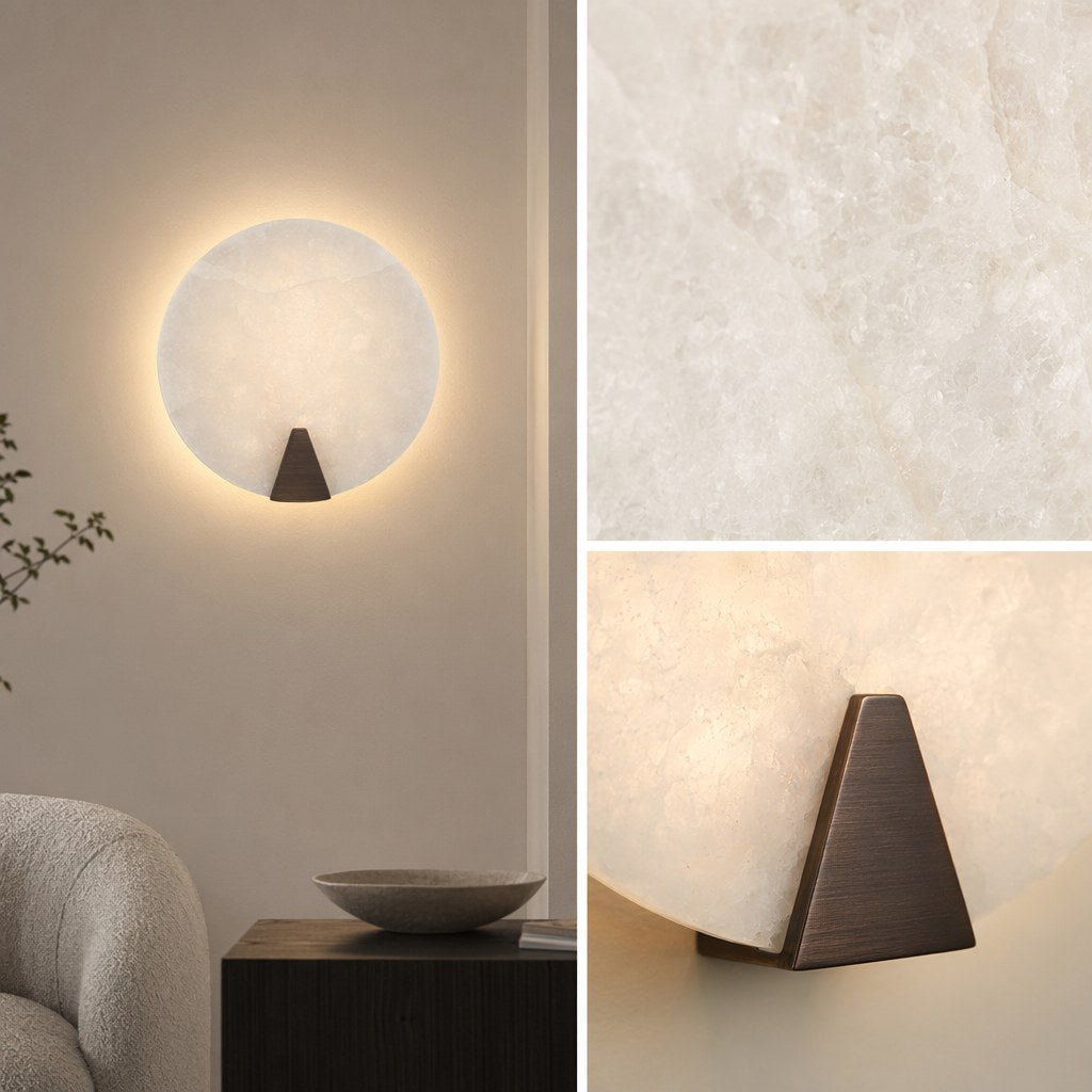 Spanish Snowflake Alabaster Round Wall Sconce - 09 13-material-close-up