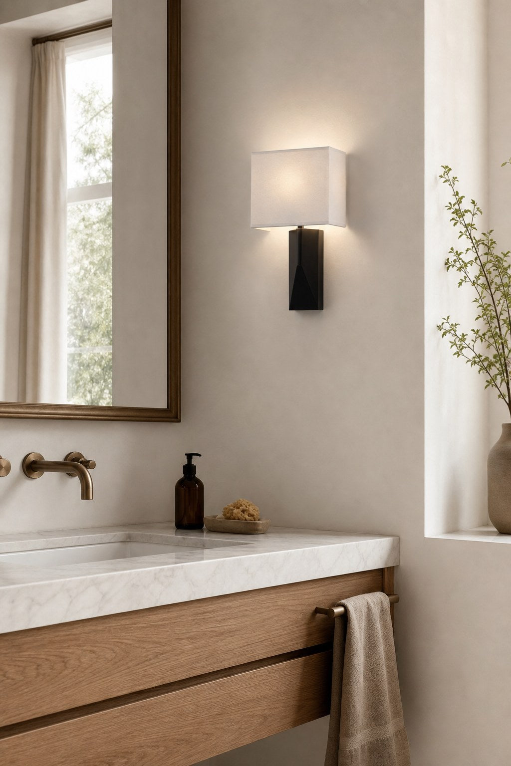 Geometric Brass Fabric Shade Wall Sconce - 09 11-mirror-side-lighting-daylight