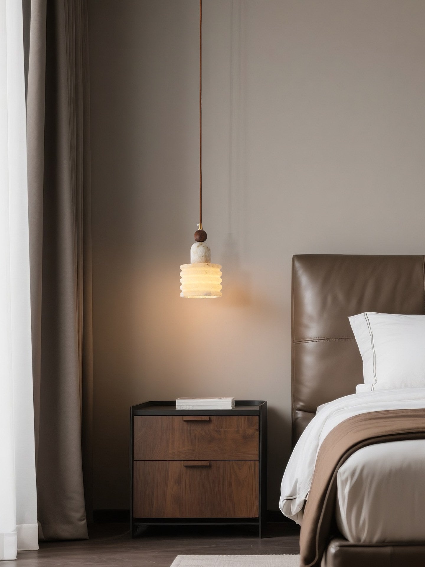 Spanish Marble and Walnut Single Pendant Light - 09 场景 (1)