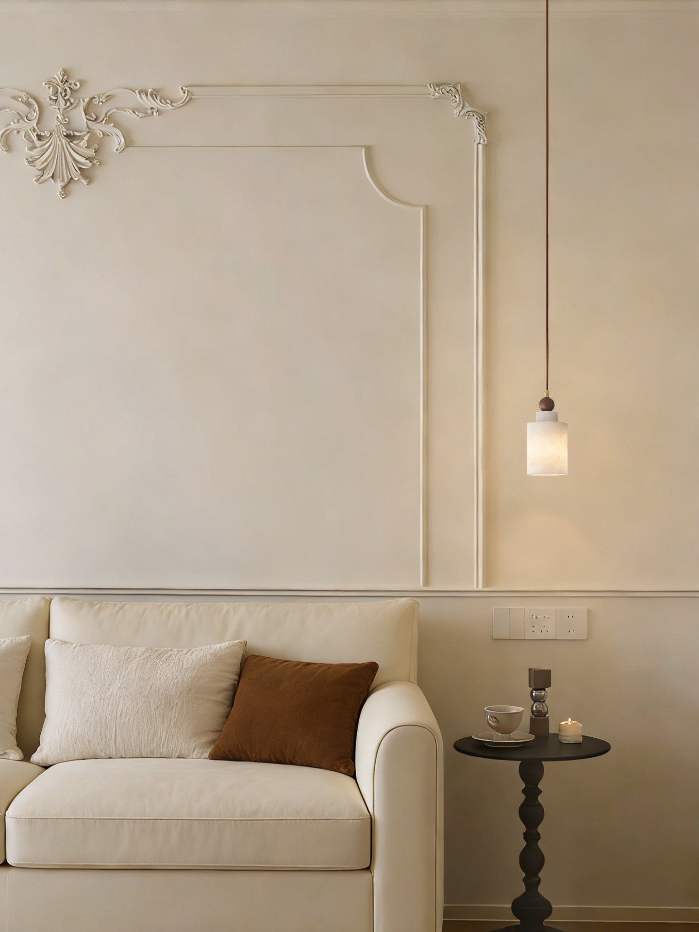 Spanish Marble and Walnut Cylinder Pendant Light - 09 场景 (1)