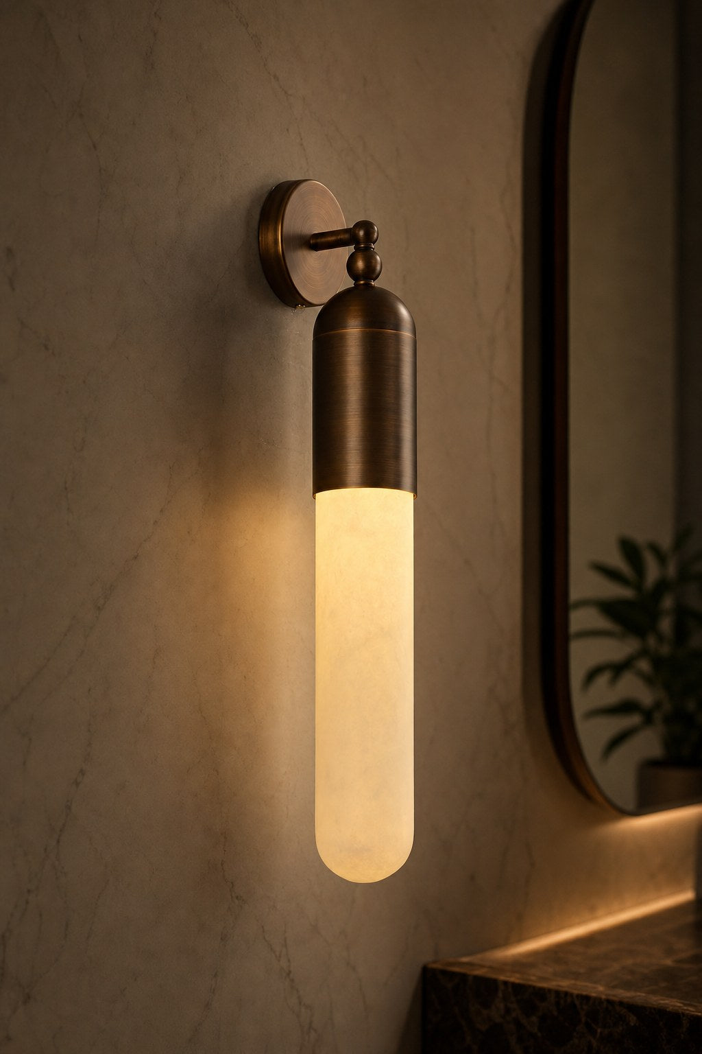 Snowflake Alabaster and Antique Copper Cylinder Wall Sconce - 09 12-night-mood