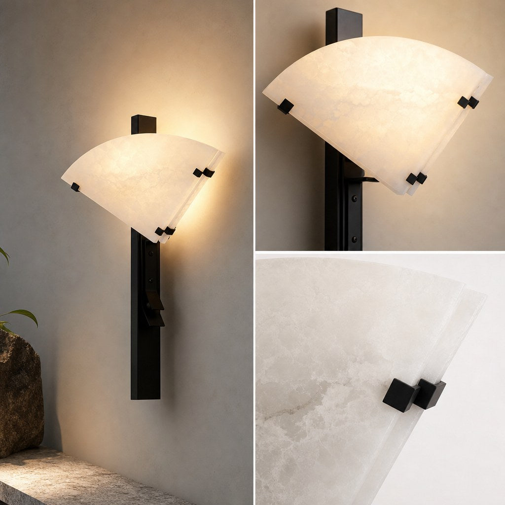 Spanish Snowflake Alabaster and Black Metal Wall Sconce - 09 13-material-close-up