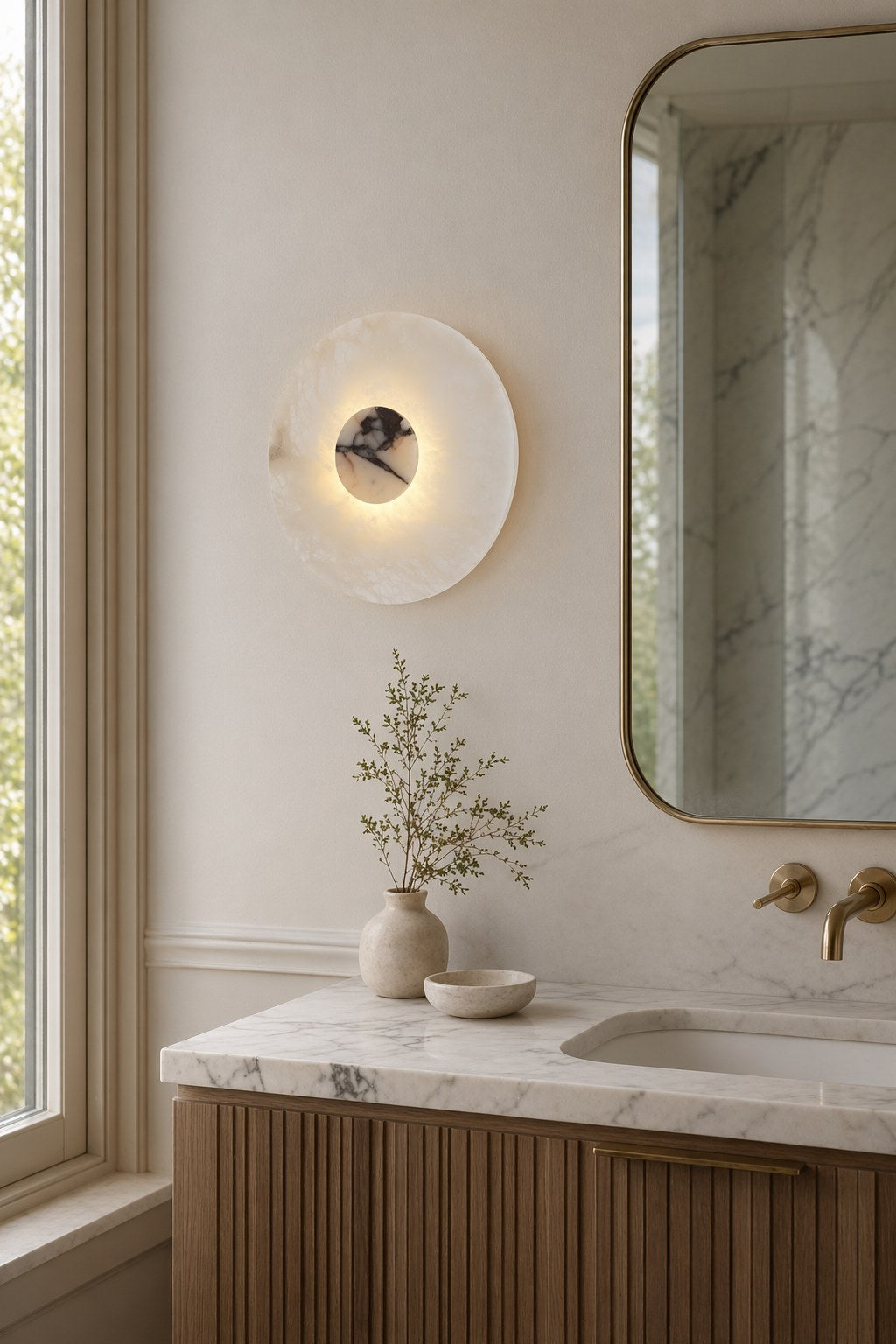 Spanish Alabaster and Marble Round Wall Sconce - 09 11-mirror-side-lighting-daylight