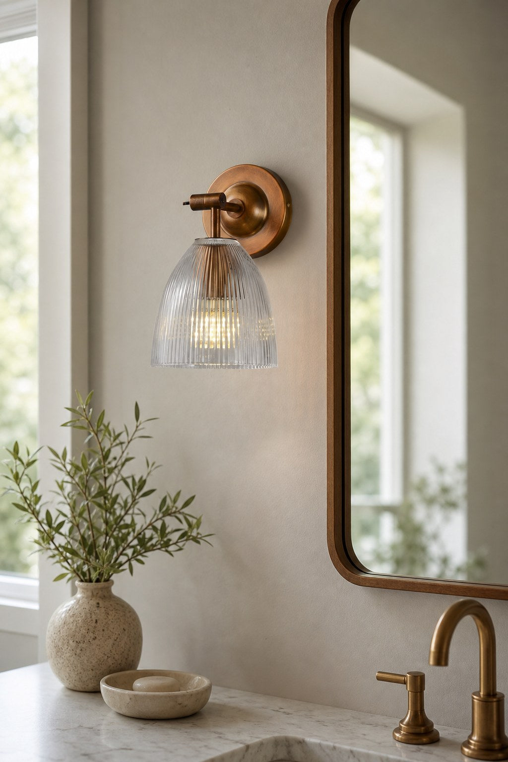 Red Antique Copper Ribbed Glass Wall Sconce - 10 11-mirror-side-lighting-daylight