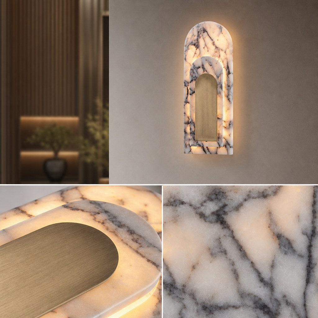 Bulgari Marble and Brushed Copper Arched Wall Sconce - 10 13-material-close-up