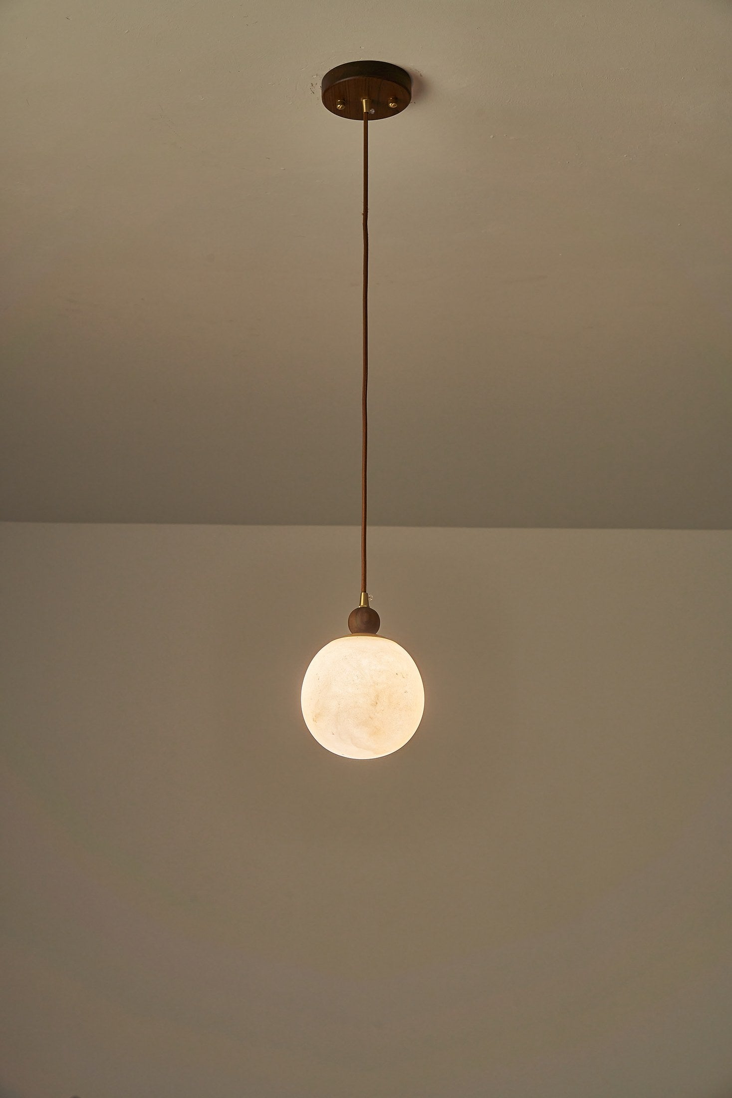 Alabaster Globe Walnut Pendant Light - 10 DSC09640