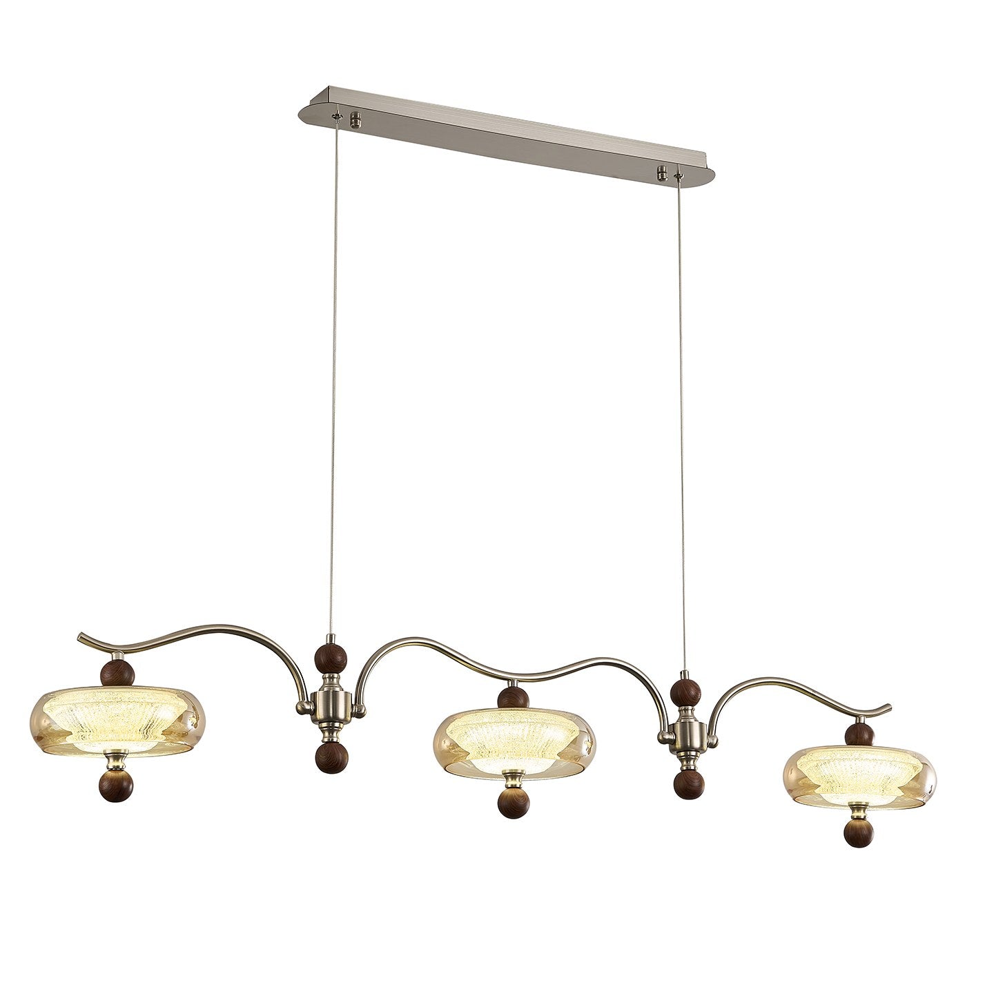 Sand Nickel Wood-Grain Glass Linear LED Chandelier - 10 白底
