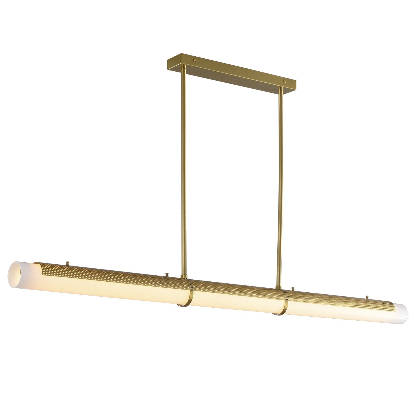 Natural Brass-Tone Perforated Linear LED Pendant Light - 10 白底