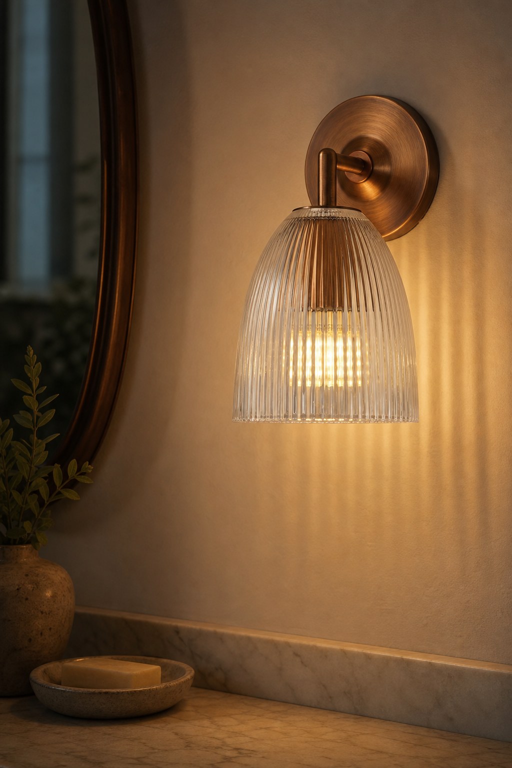 Red Antique Copper Ribbed Glass Wall Sconce - 11 12-night-mood
