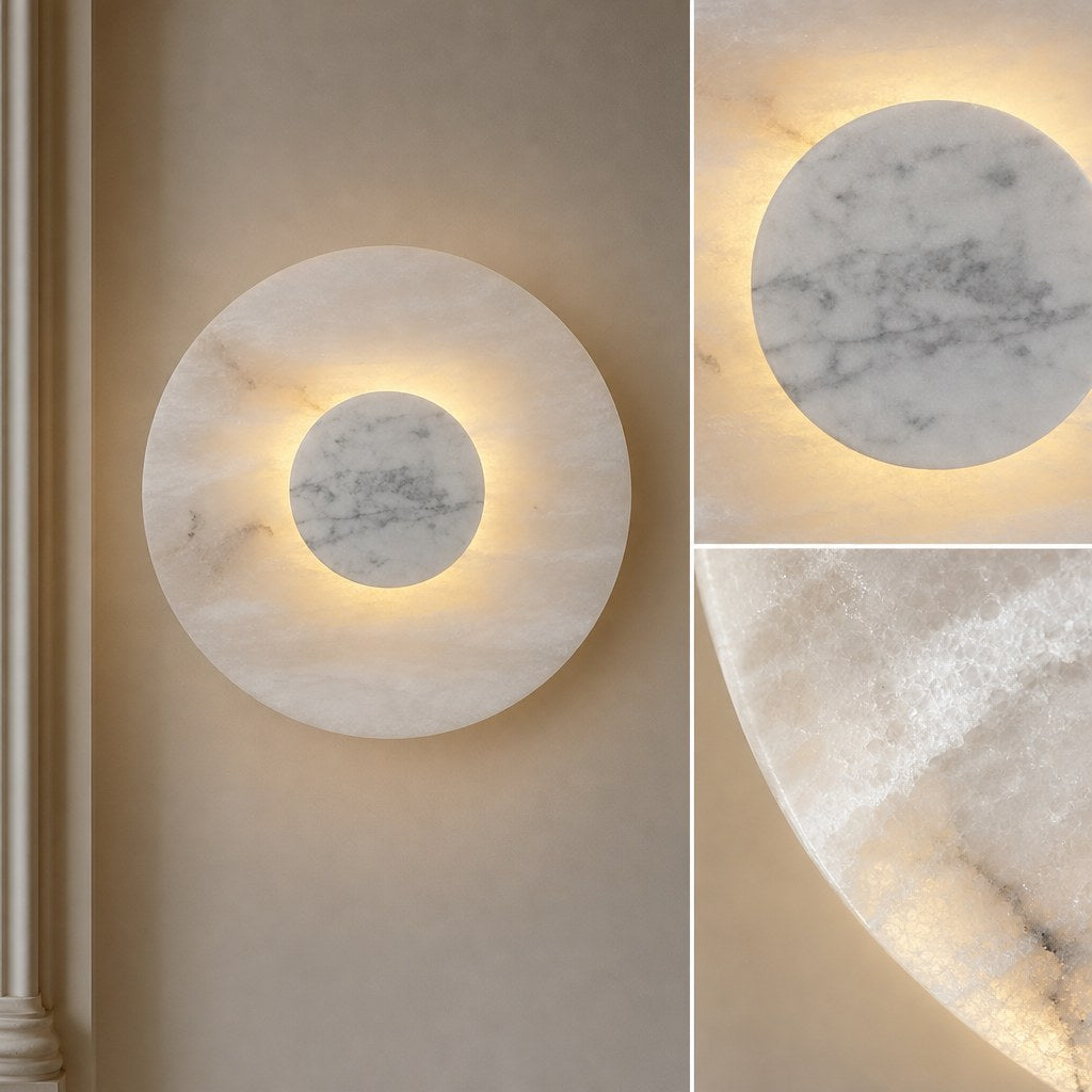 Spanish Alabaster and Marble Round Wall Sconce - 11 13-material-close-up