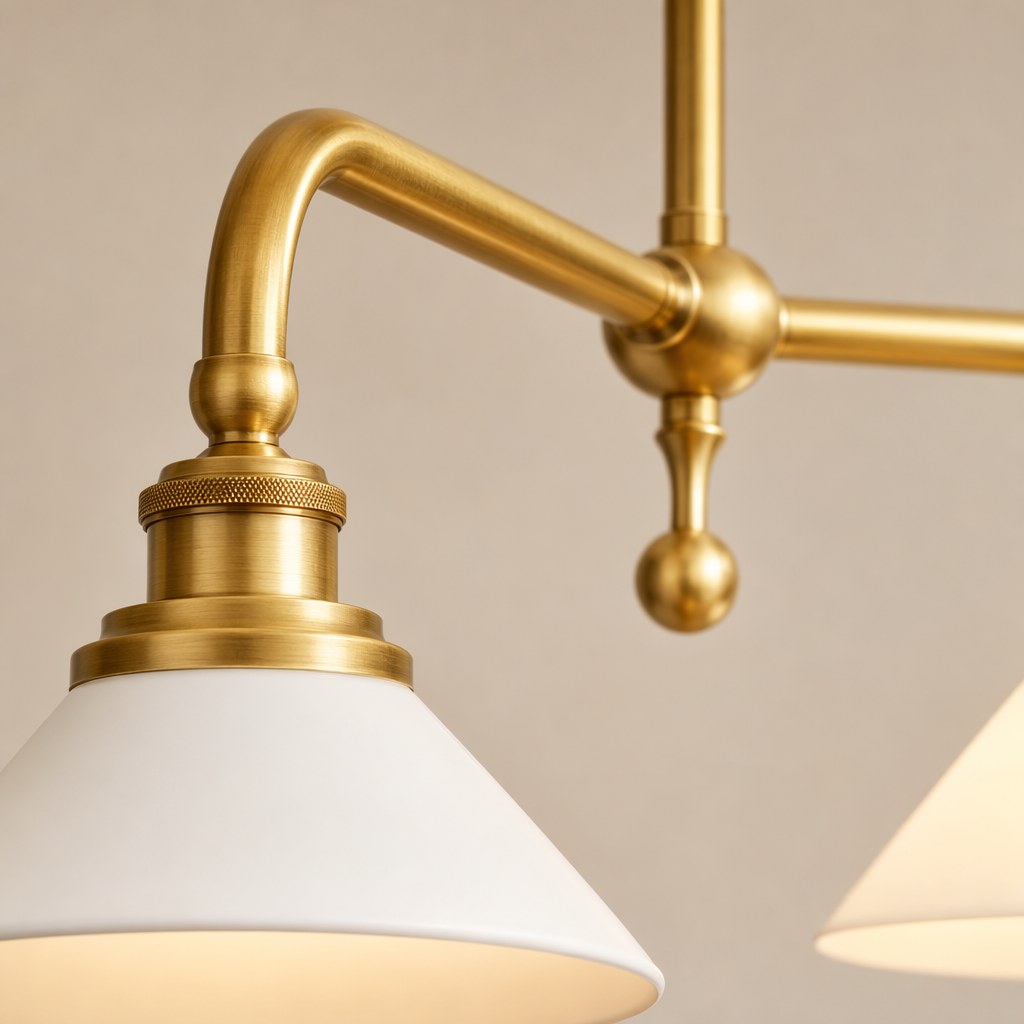 Brass and Ceramic Linear Chandelier Brass and ceramic. material and finish detail, view 11