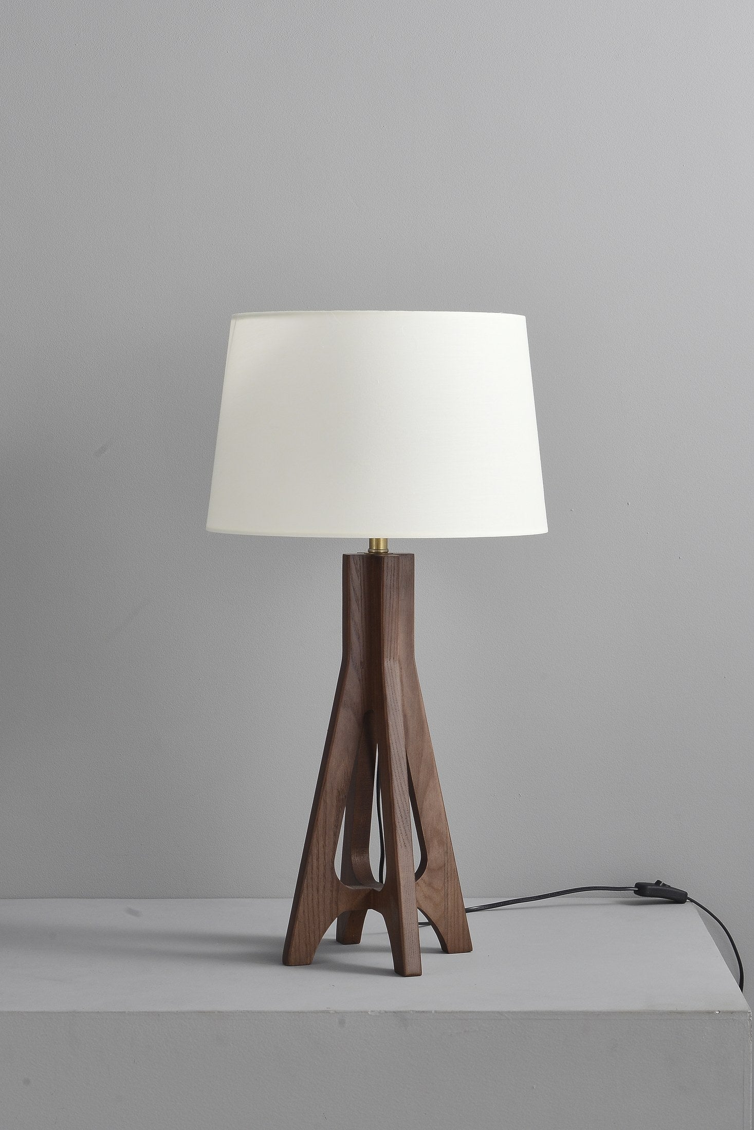 Black Walnut Ash Wood Table Lamp with Off-White Fabric Shade - 11 8-29- 183