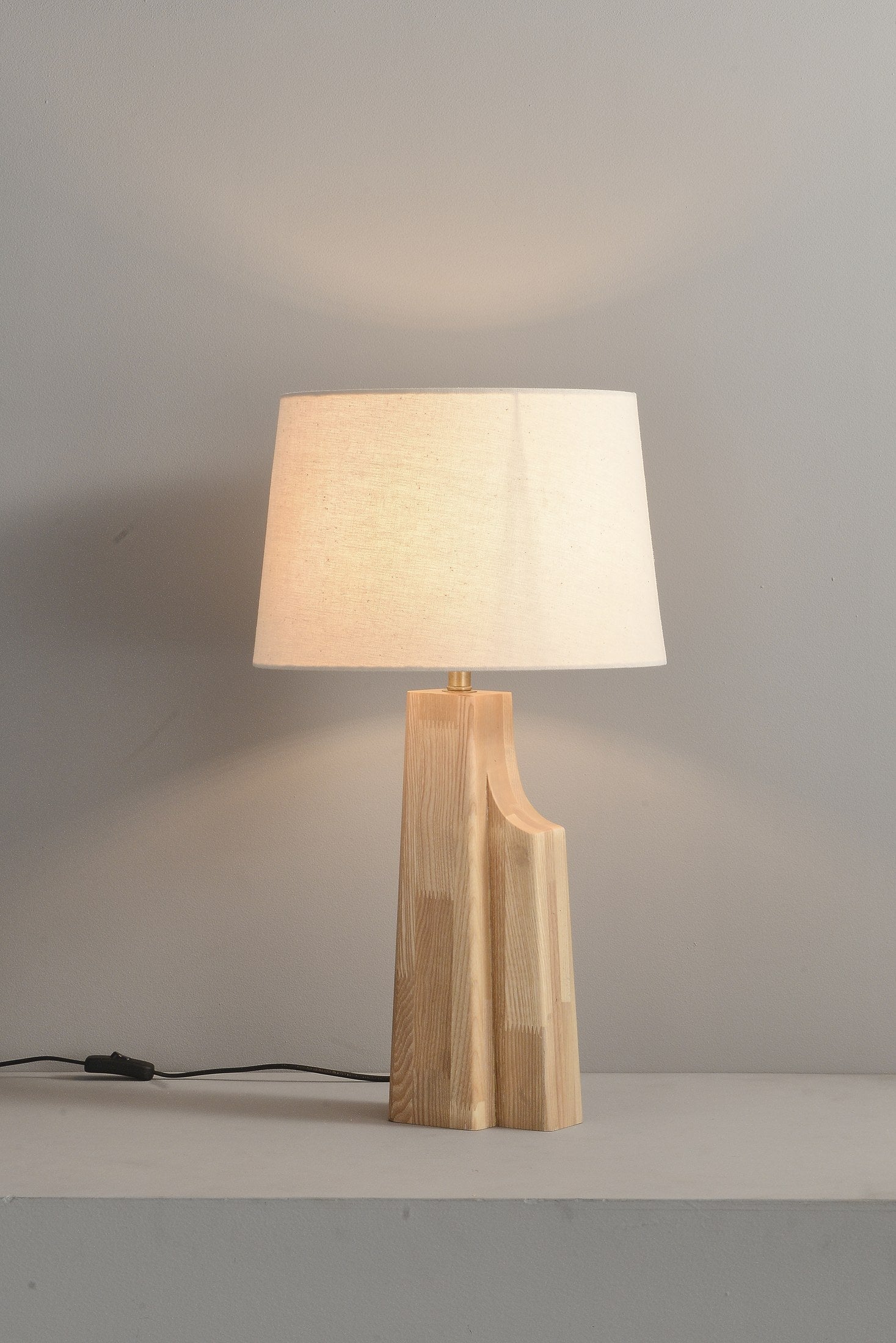 Ash Wood Fabric Shade Table Lamp - 11 8-29- 243