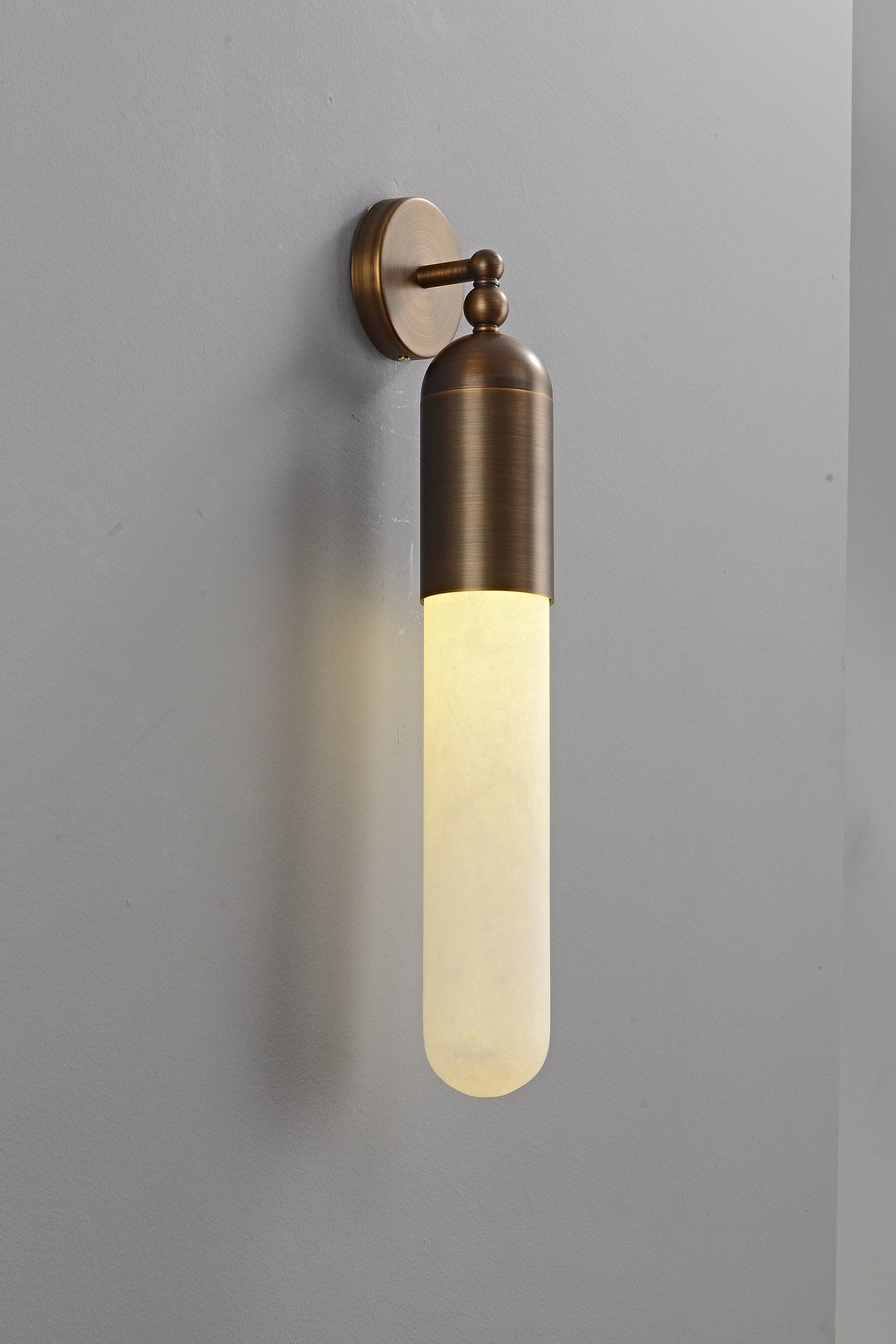 Snowflake Alabaster and Antique Copper Cylinder Wall Sconce - 11 11-22 24