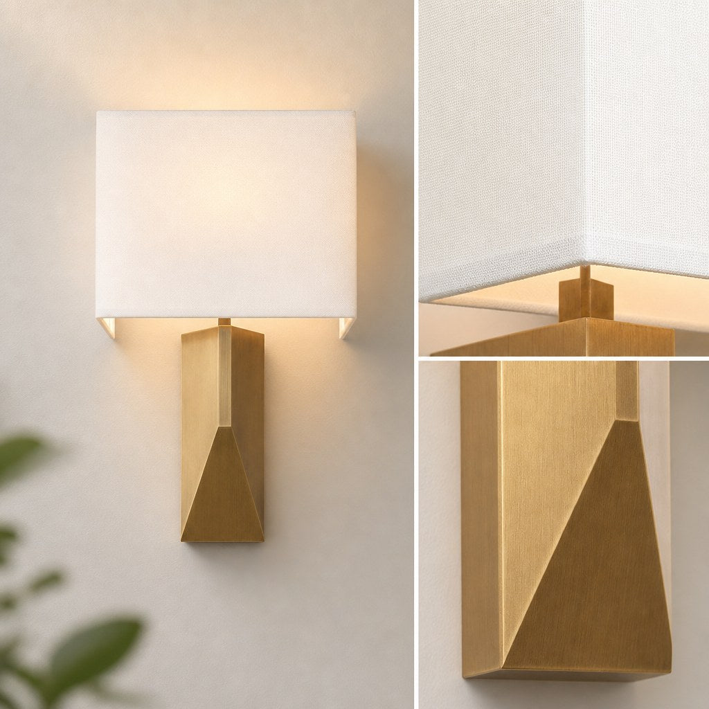 Geometric Brass Fabric Shade Wall Sconce - 11 13-material-close-up