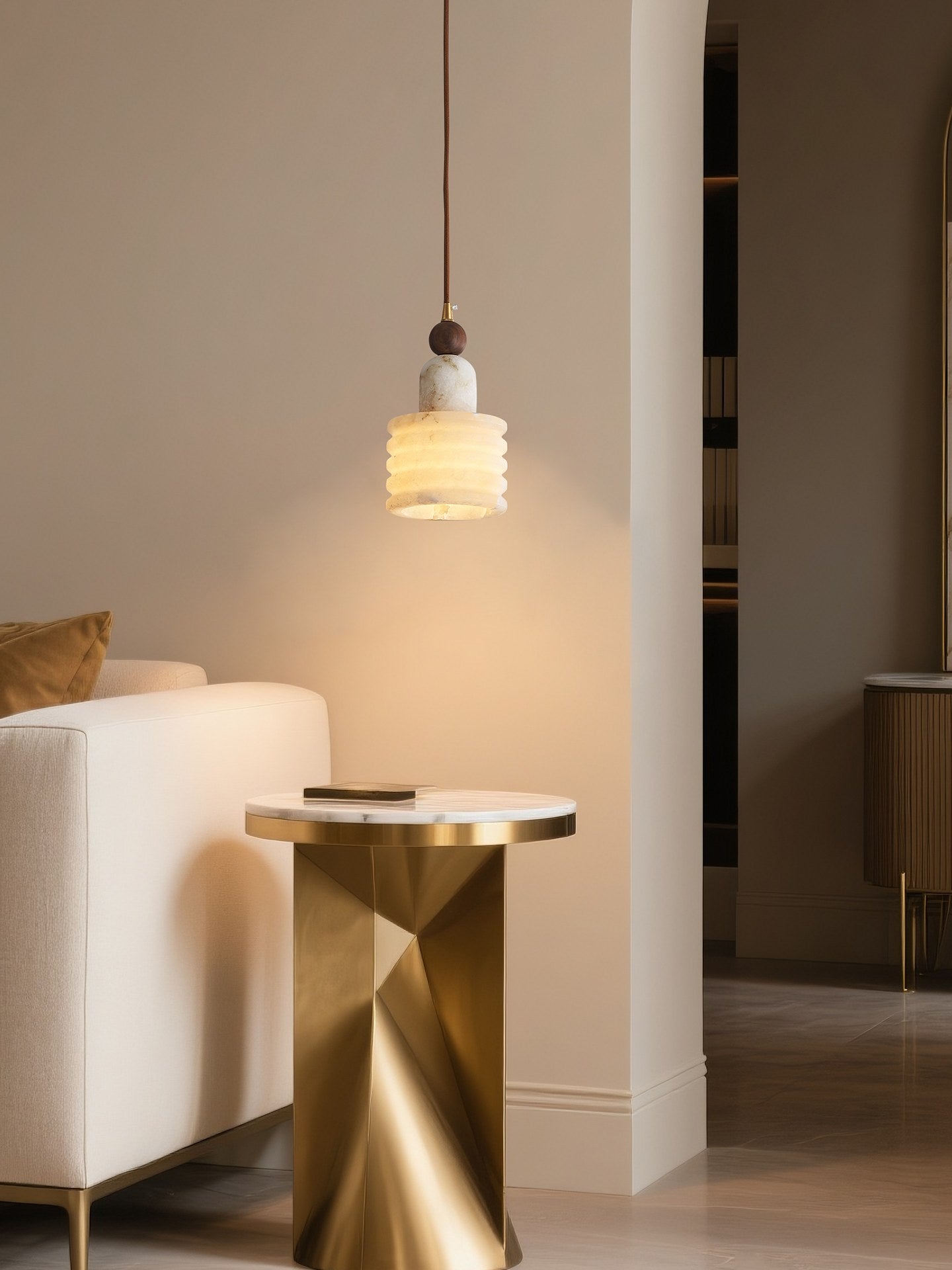 Spanish Marble and Walnut Single Pendant Light - 11 场景 (3)