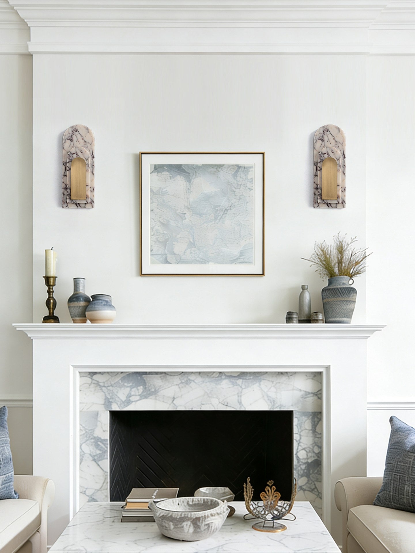 Bulgari Marble and Brushed Copper Arched Wall Sconce - 11 场景 (1)