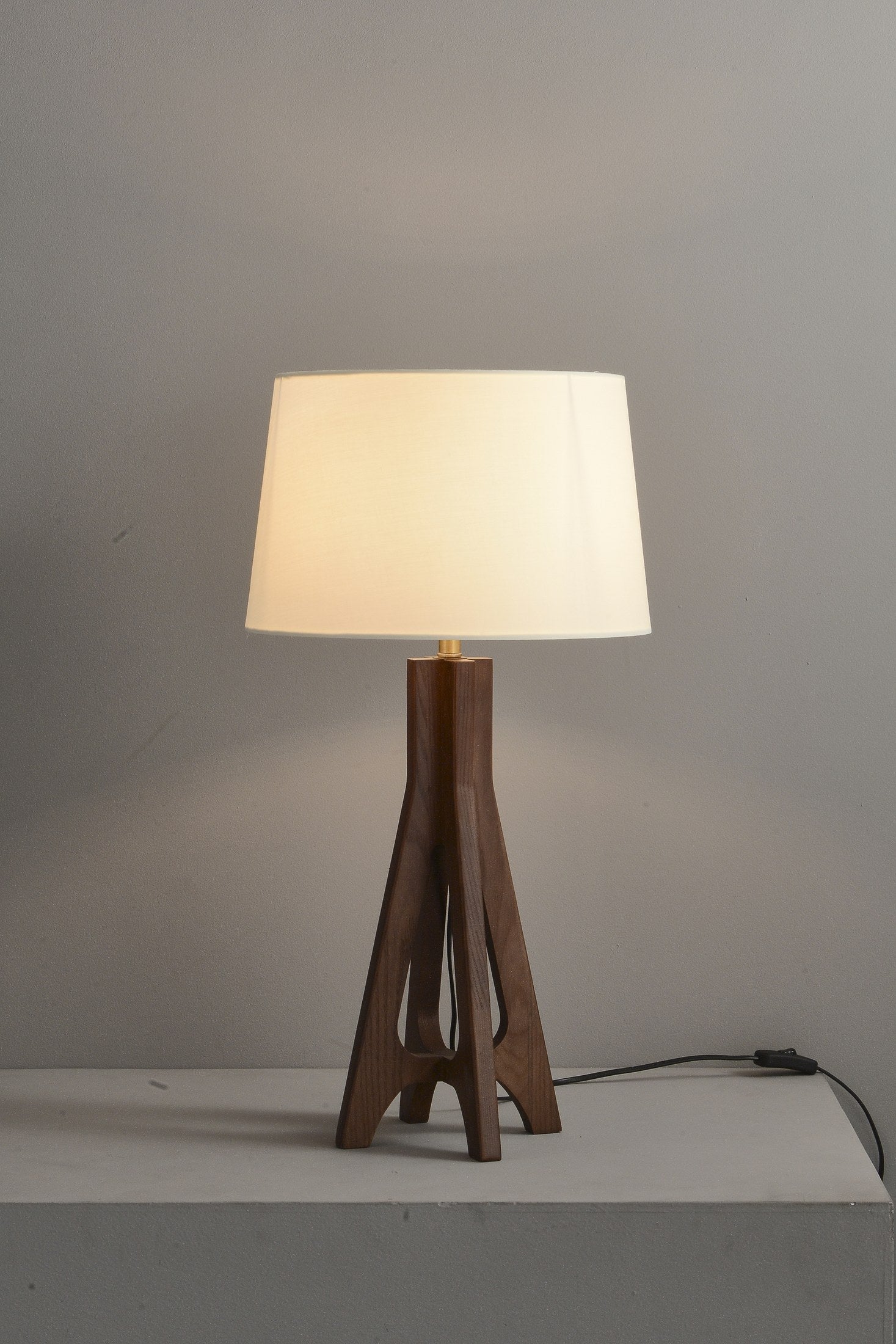 Black Walnut Ash Wood Table Lamp with Off-White Fabric Shade - 12 8-29- 186
