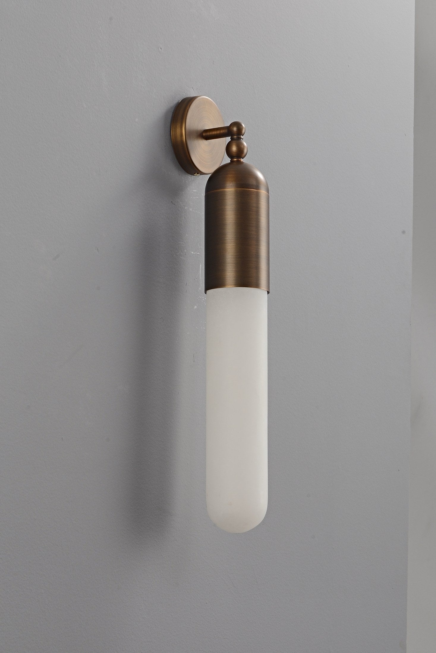 Snowflake Alabaster and Antique Copper Cylinder Wall Sconce - 12 11-22 25