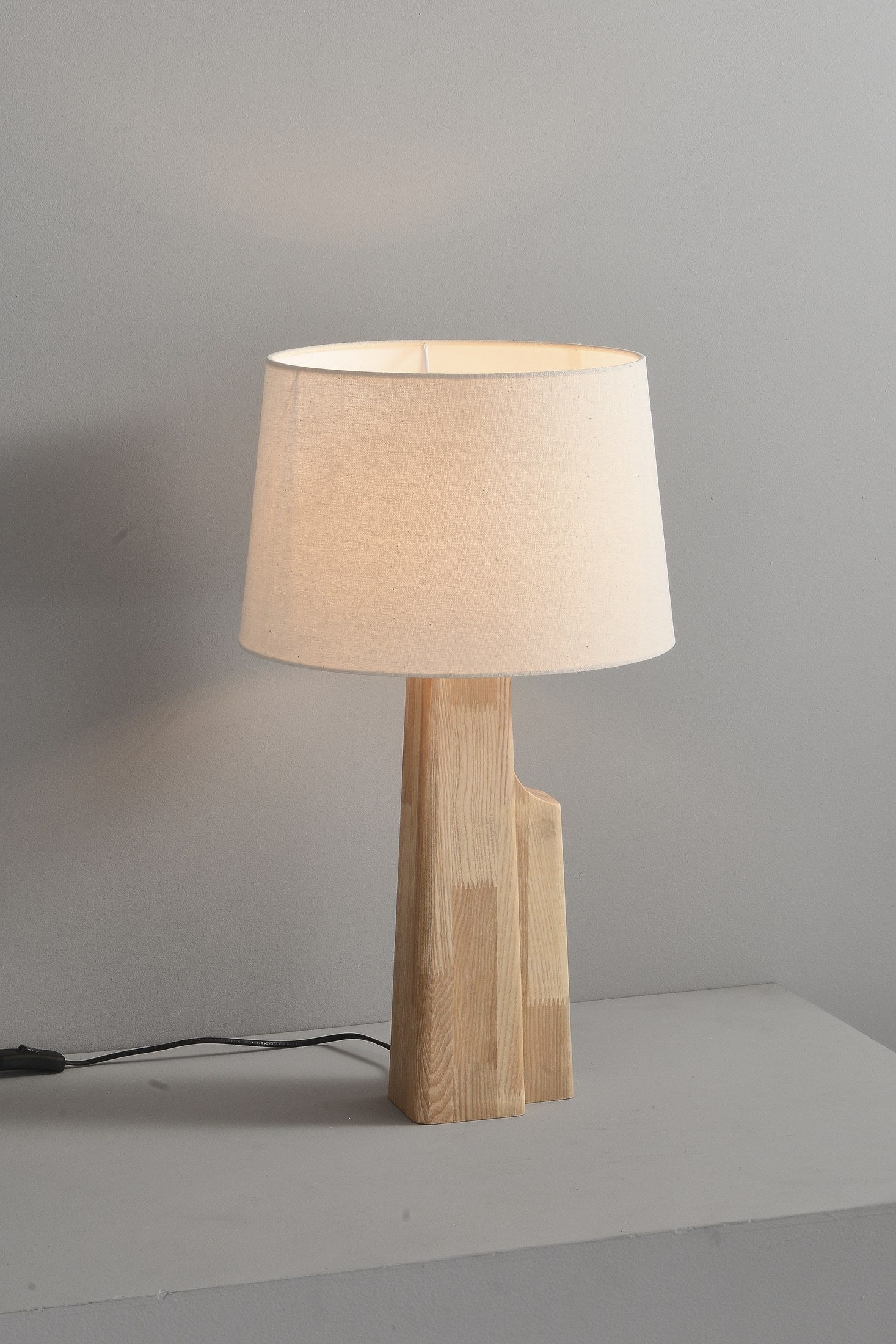 Ash Wood Fabric Shade Table Lamp - 12 8-29- 254