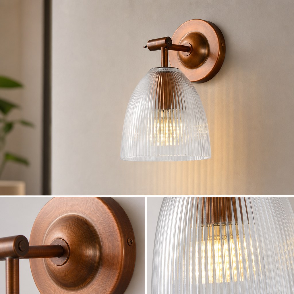Red Antique Copper Ribbed Glass Wall Sconce - 12 13-material-close-up
