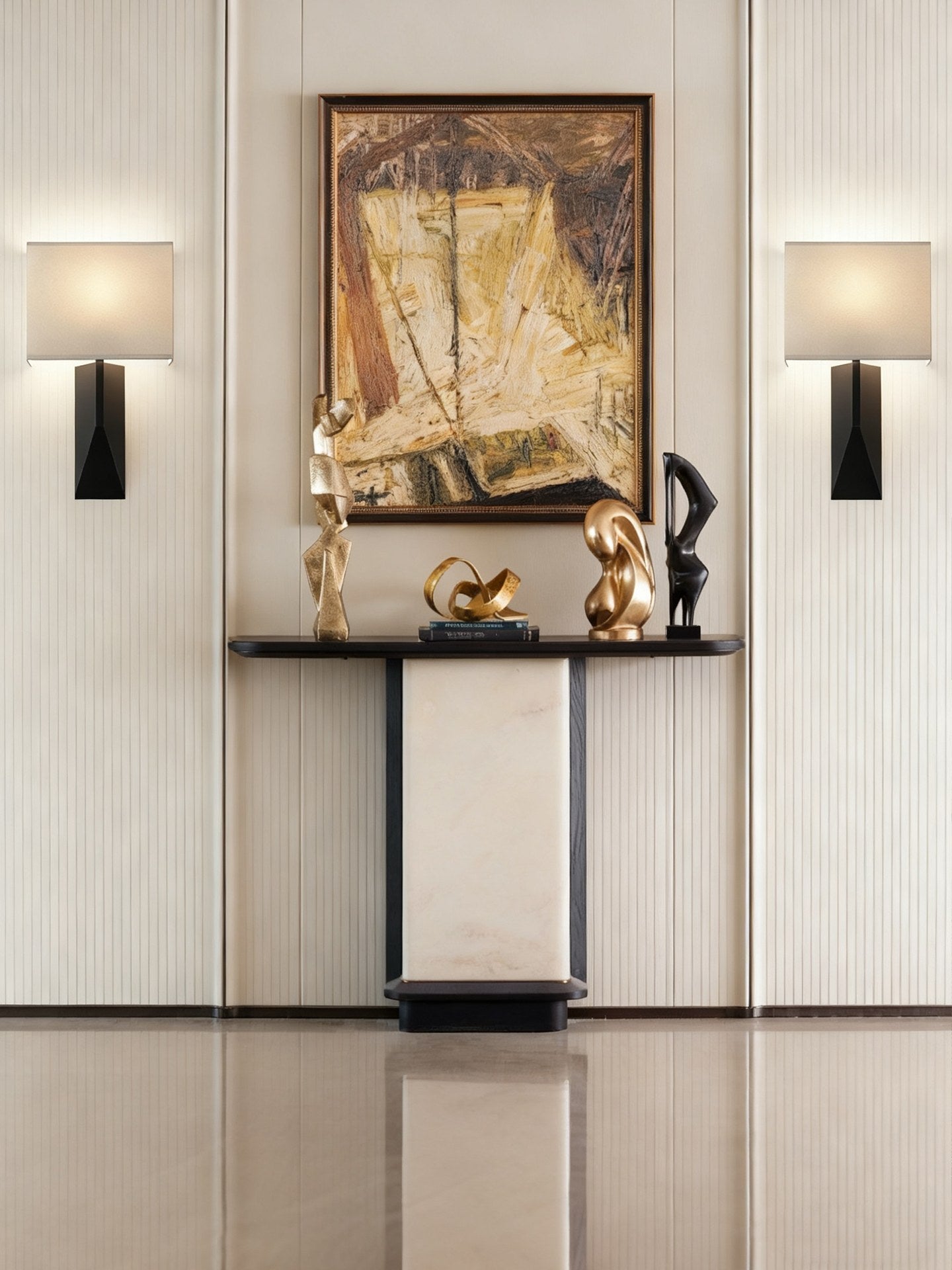 Geometric Brass Fabric Shade Wall Sconce - 12 场景 (1)