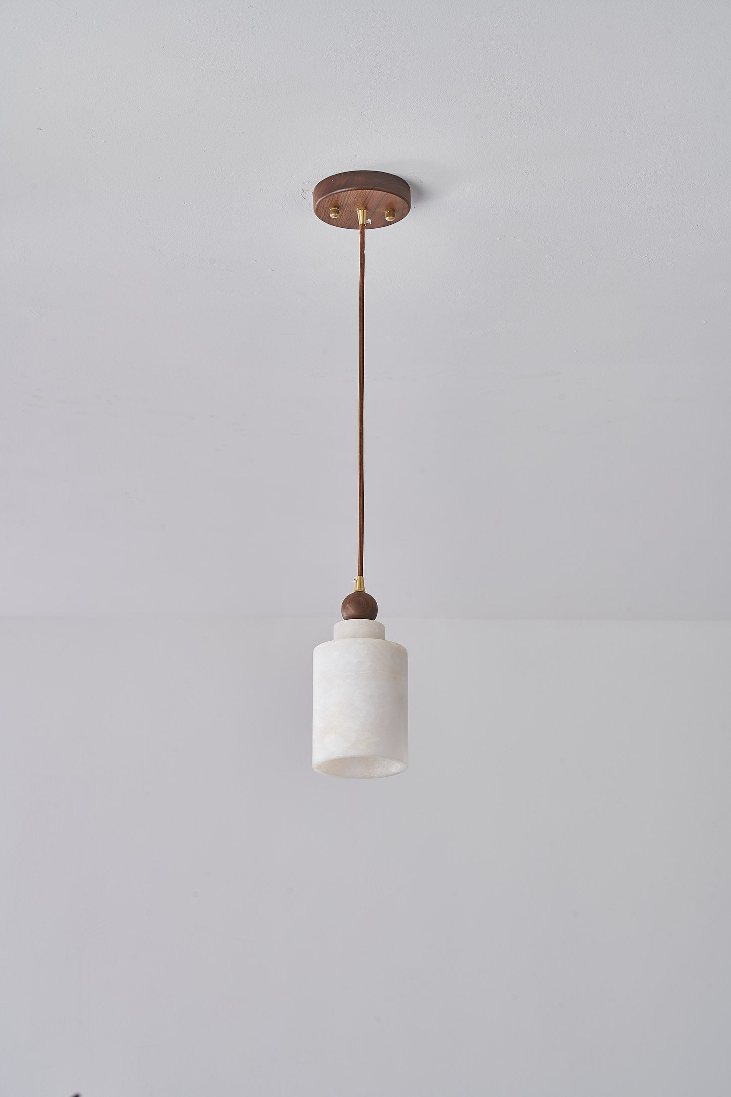 Spanish Marble and Walnut Cylinder Pendant Light - 13 DSC09675