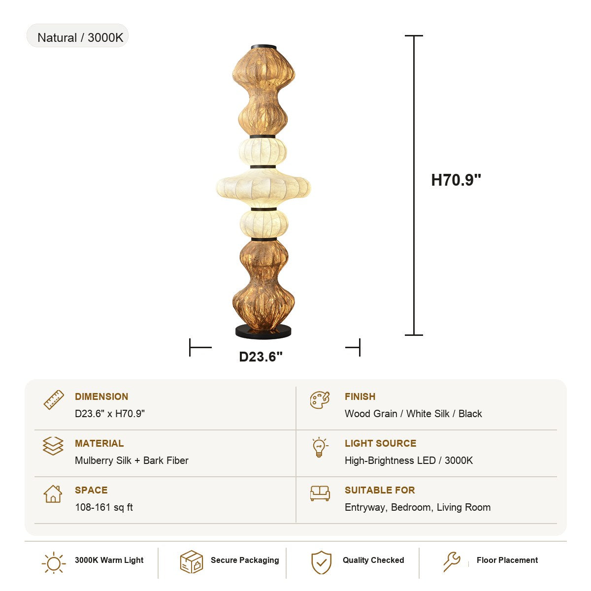 Sculptural Silk Floor Lamp - SKU spec card