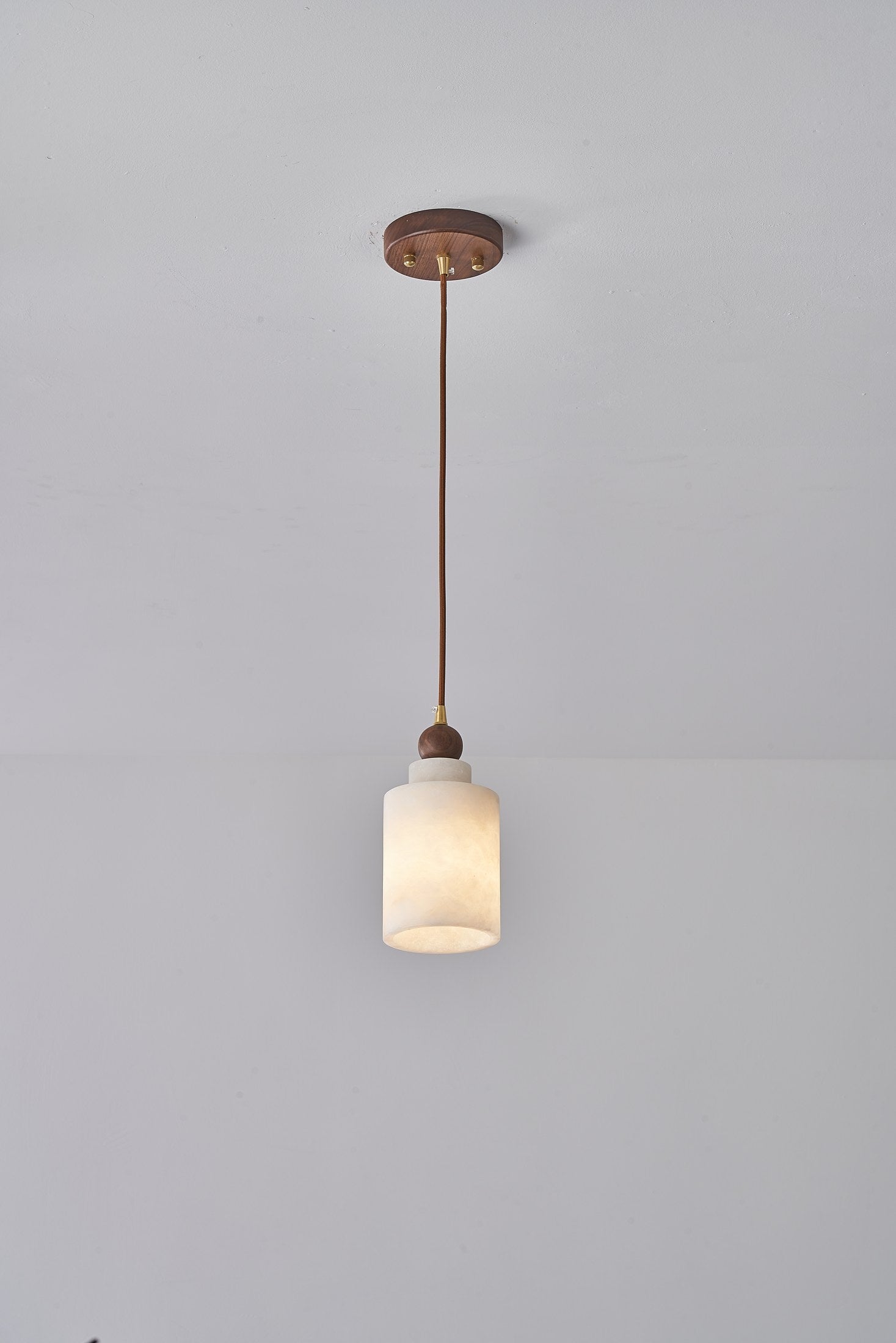 Spanish Marble and Walnut Cylinder Pendant Light - 14 DSC09677