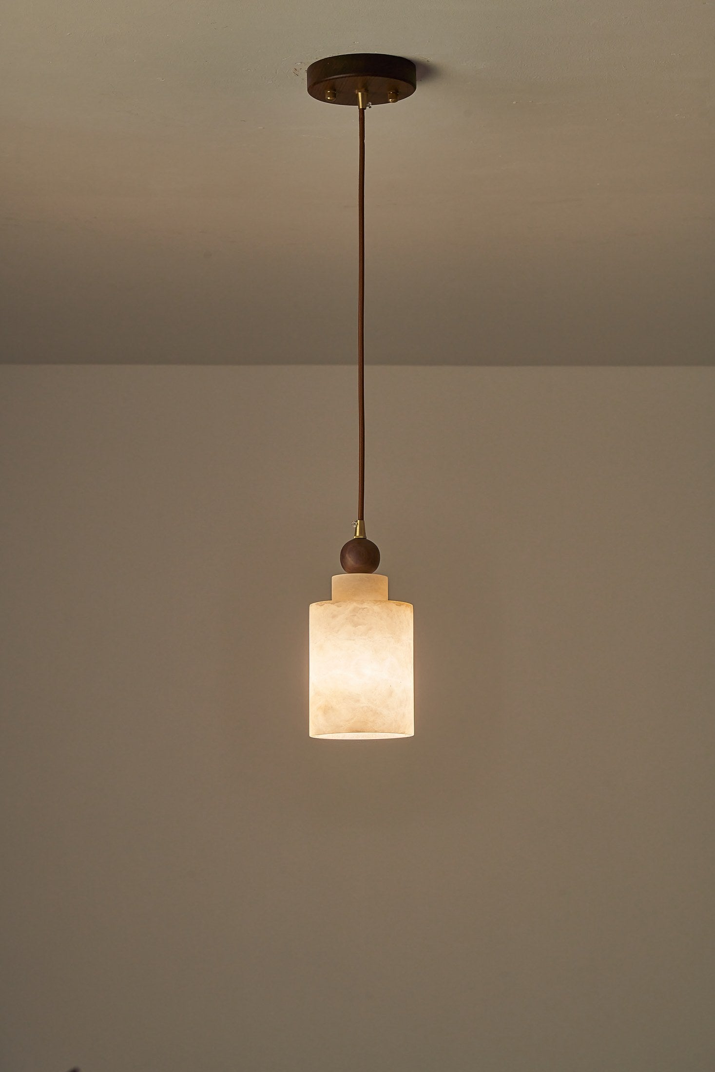 Spanish Marble and Walnut Cylinder Pendant Light - 15 DSC09689