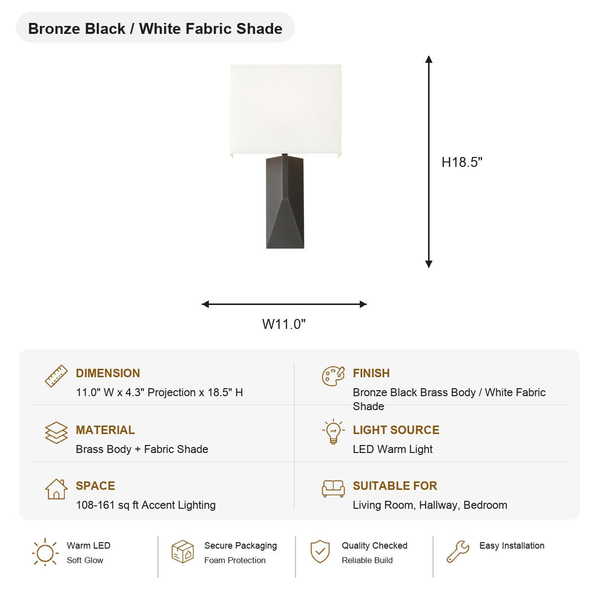 Geometric Brass Fabric Shade Wall Sconce - SKU spec card - 8090-sku-al-8090-bb