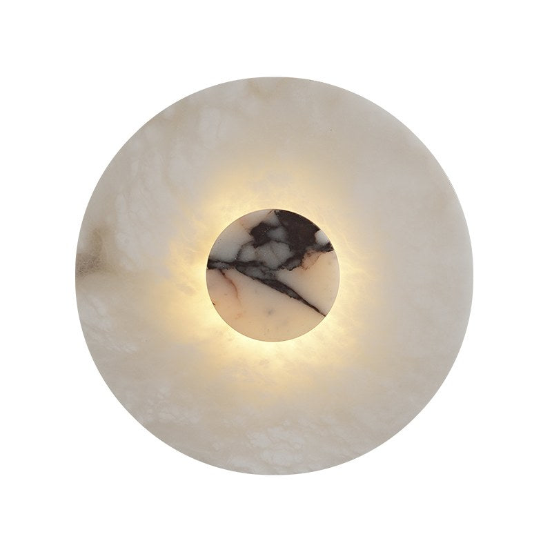 Spanish Alabaster and Marble Round Wall Sconce - 24 白底